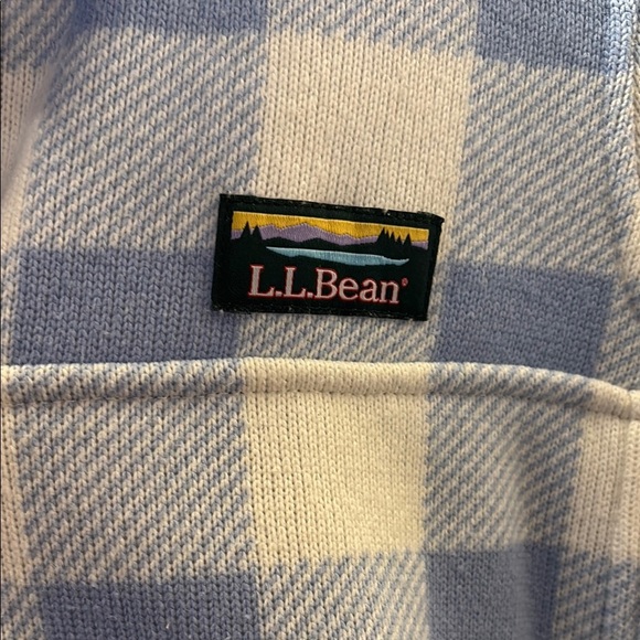 L.L. Bean Blue and White Zip Up Sweater with Classic Checkered Design - Picture 3 of 5